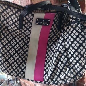 Kate Spade Black/white  with Cream/ Pink Stripe Dow Tote Bag